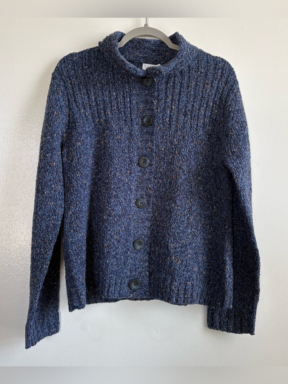 Charter Club Blue Solid Mock Neck Button Front Knit Cardigan Sweater Women’s L